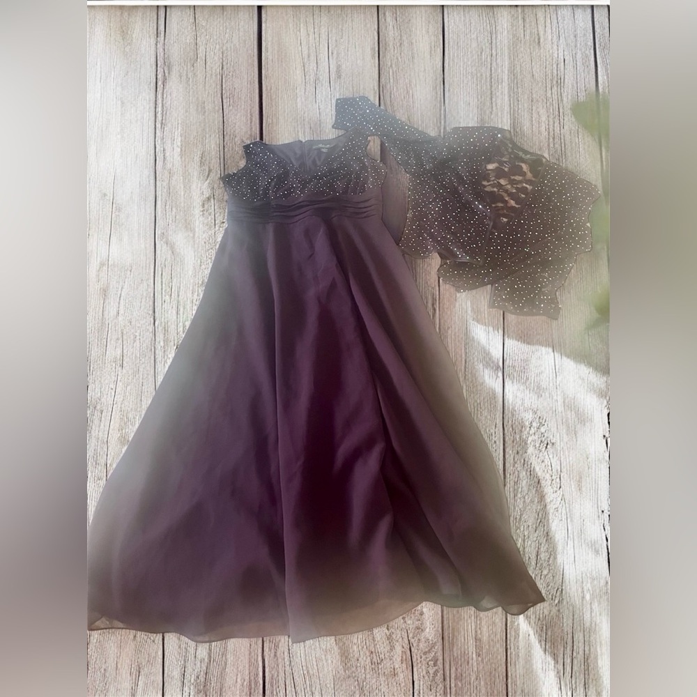 R&M Richards Purple Sparkle Evening Gown with Sheer Jacket – Size 14